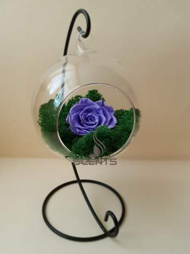 Стабилизированная цветочная композиция с синей розой в стеклянном шаре